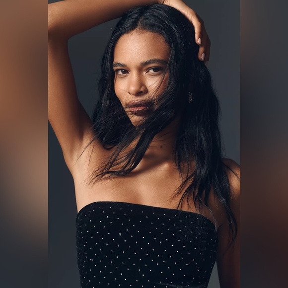 NWT! Anthro Endless Rose Strapless Rhinestone-Embellished Velvet Mini Dress 🕸️ - Picture 4 of 7